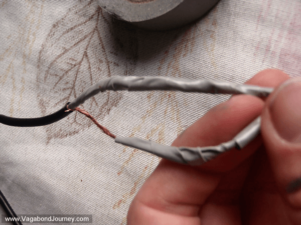 Wires wrapped with silver electrical tape via Vagabond Journey