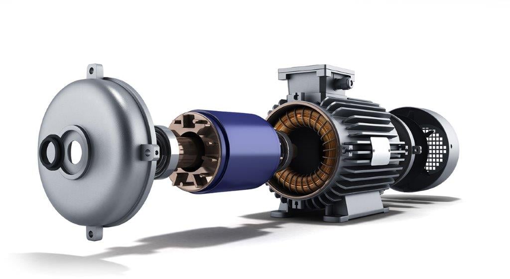 electric motor in disassembled state 3d illustration on a white
